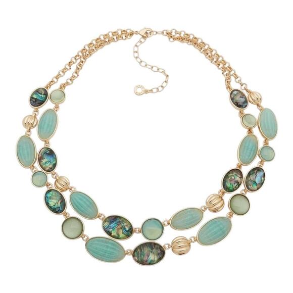 Anne Klein Gold-Tone Mixed Stone Layered Collar Necklace 16” + 3” Extender NEW - Picture 1 of 16